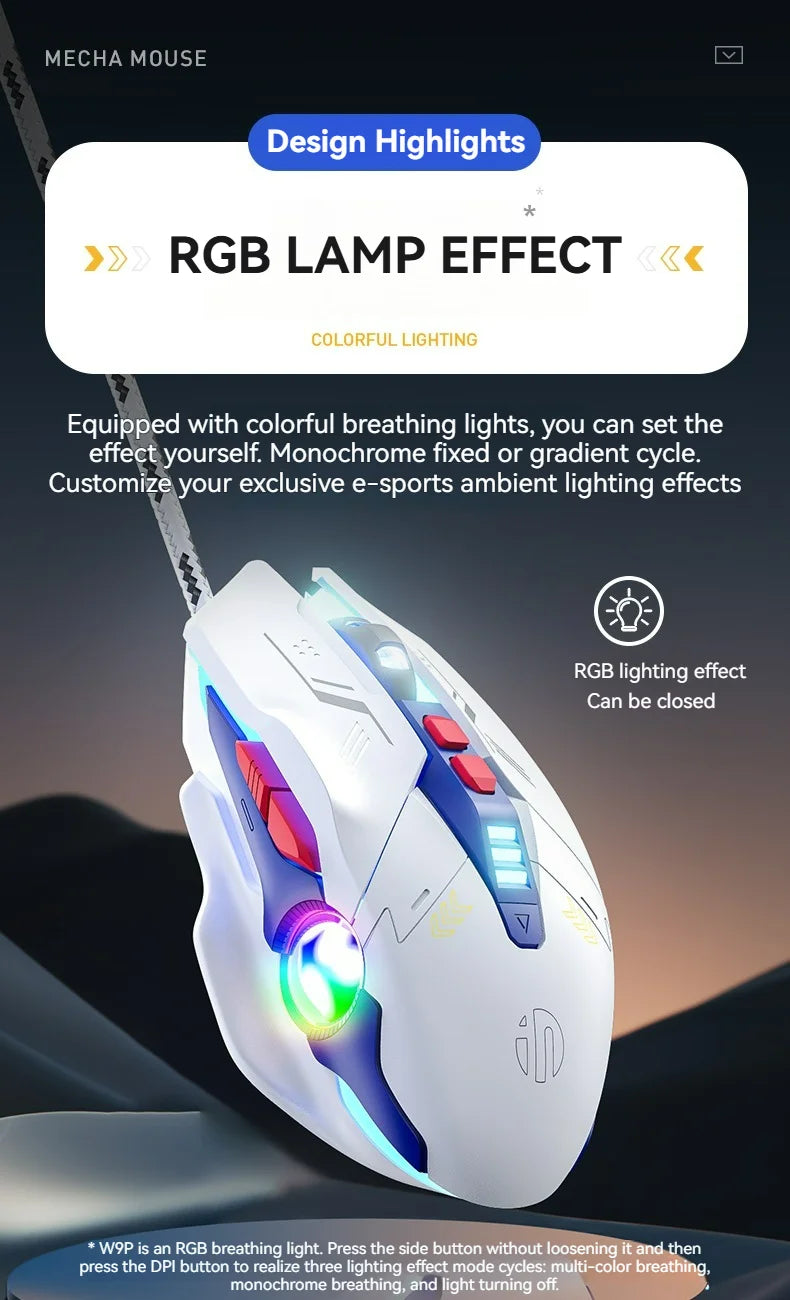 Inphic W9P Wired Gaming Mouse 12800 DPI RGB USB Mouse with Macro Programming, Mecha Style Ergonomic Wired Gaming Mouse for PC, Office & E-Sports