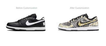 Custom Sneakers Nike Big River Immersed Moon Golden Emperor Burning Sky Flame Scorched Texture Gold Foil with Gift Bag For Men