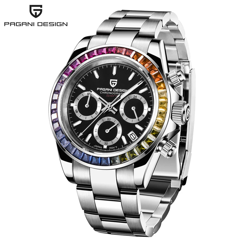 Zegarek męski PAGANI DESIGN – model z kolorowymi tarczami, luksusowy zegarek kwarcowy na rękę, chronograf wyposażony w mechanizm