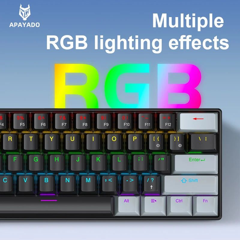 APAYADO K61 60% Mechanical Keyboard Wired RGB, 61 Keys Mini Gaming Keyboard with Red/Blue Switches, Compact RGB Mechanical Keyboard for PC & Laptop
