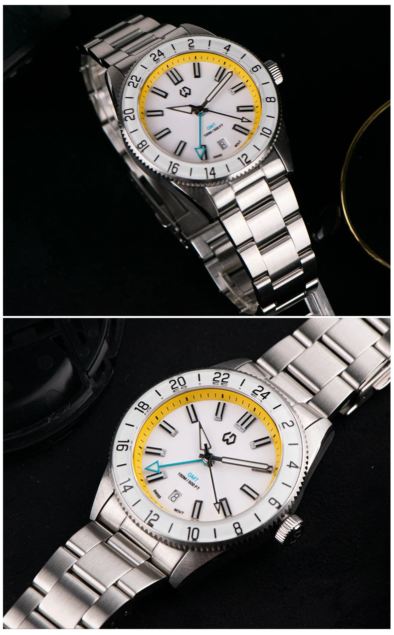 WSD9025 New man's Automatic Watch Quartz Swiss Movement BGW9 Luminous Bezel 4-Pin GMT 150 Meters Waterproof Diving