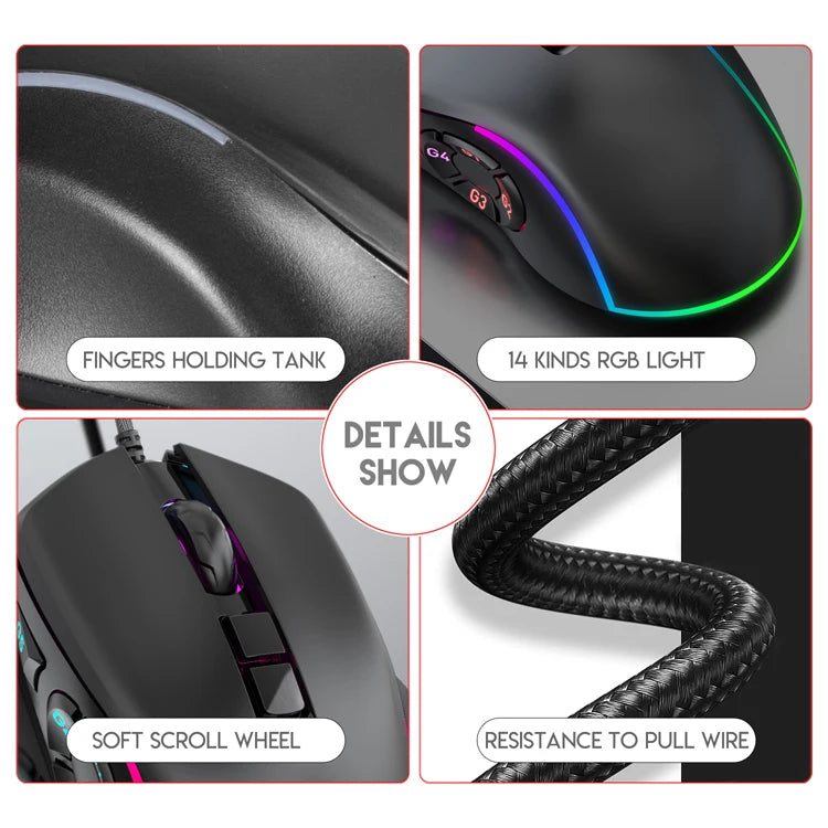 Wired Gaming Office Mouse 7200 DPI RGB Backlit Mouse with 10 Programmable Buttons, 6 Adjustable DPI Levels, Ergonomic Wired Gaming Mouse for PC & Laptop