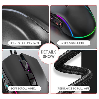 Wired Gaming Office Mouse 7200 DPI RGB Backlit Mouse with 10 Programmable Buttons, 6 Adjustable DPI Levels, Ergonomic Wired Gaming Mouse for PC & Laptop