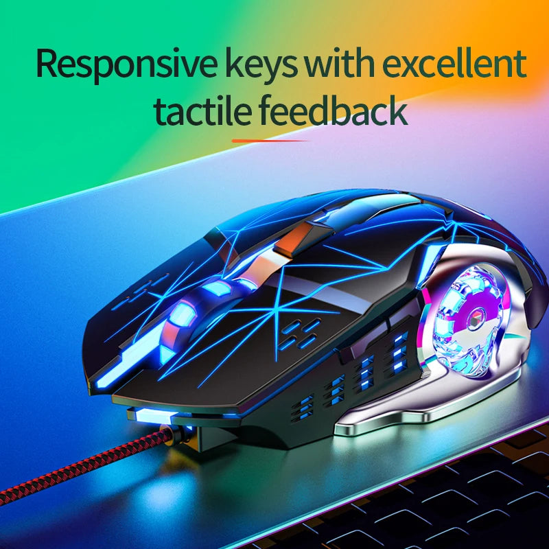 USB Wired Gaming Mouse 6-Button Ergonomic Gaming Mouse with Adjustable DPI, RGB Backlit Optical Gaming Mouse for PC, Laptop & Desktop