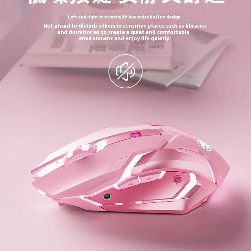Frontline Pink Gaming Mouse Wireless Bluetooth Silent Mechanical Gaming Mouse, Cute RGB Computer Mouse for Gaming, Office & Laptop