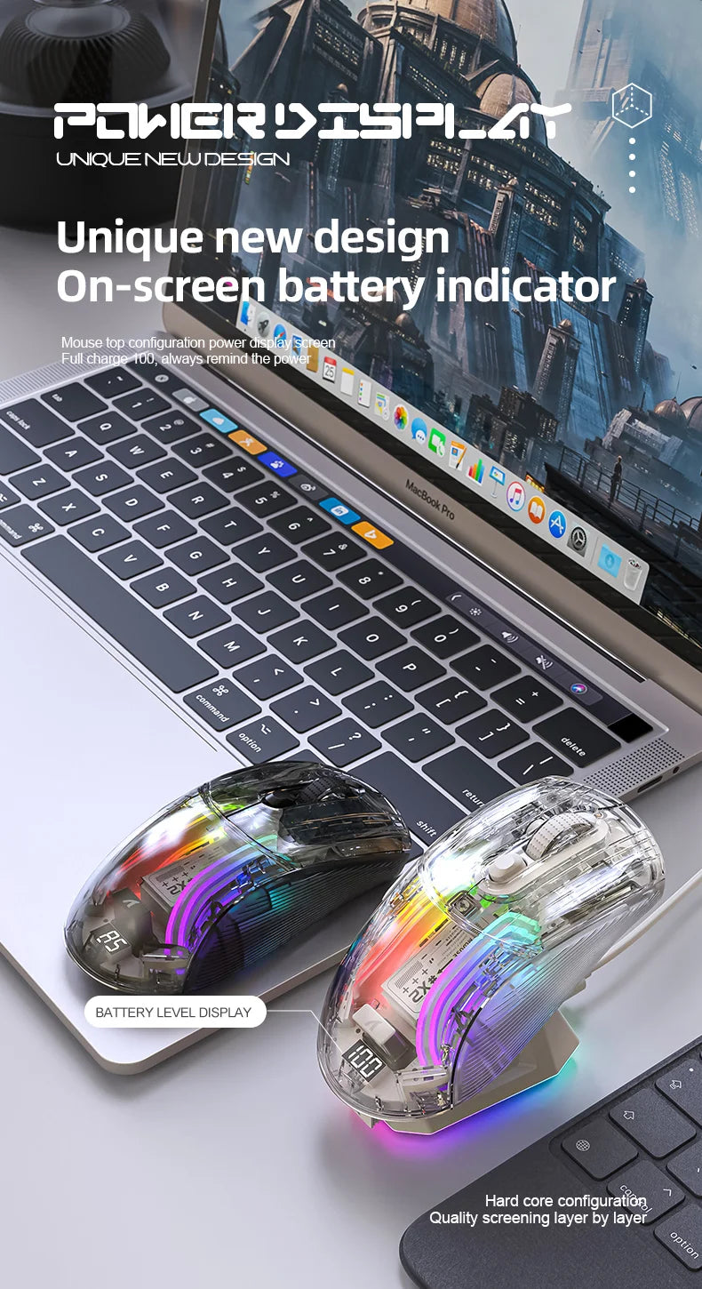 Attack Shark X2PRO Bluetooth Mouse Tri-Mode Wireless RGB Gaming Mouse with Magnetic Charging Dock, Transparent Design, Battery Indicator for PC, Laptop & Mobile