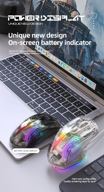 Attack Shark X2PRO Bluetooth Mouse Tri-Mode Wireless RGB Gaming Mouse with Magnetic Charging Dock, Transparent Design, Battery Indicator for PC, Laptop & Mobile