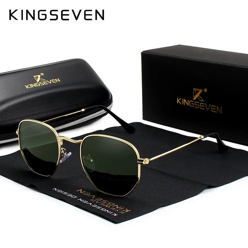 KINGSEVEN Brand Reflective Sunglasses Men Hexagon Retro Sun glasses Leisure Glasses Oculos Gafas De Sol Shades