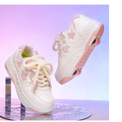Chaussures de roller pour enfants - Roues rechargeables, couleurs tendance, finition brillante, pour les anniversaires, pour garçons et filles, chaussures décontractées deux-en-un