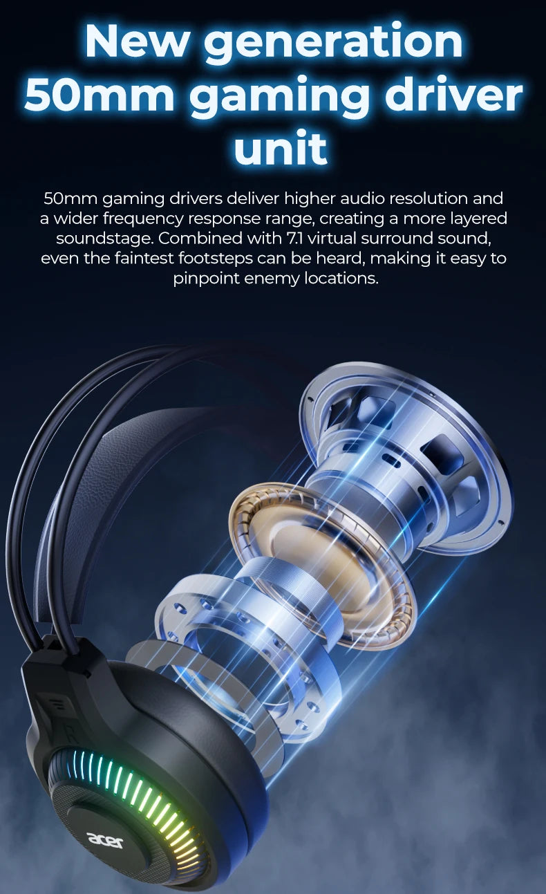 Auriculares gaming RGB con cable y micrófono – Sonido envolvente de baja latencia, iluminación RGB cool, aislamiento de ruido y ajuste cómodo