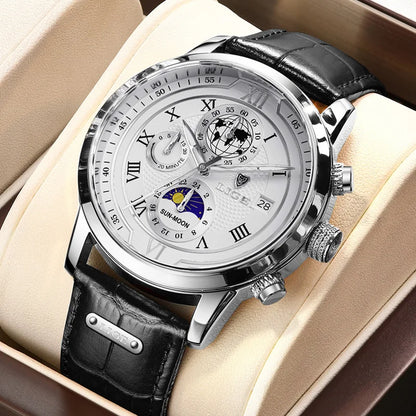 LIGE Luxury Man Wristwatch Waterproof Luminous Chronograph Watch for Men Leather Strap Men's Quartz Watches Reloj Hombre+Box