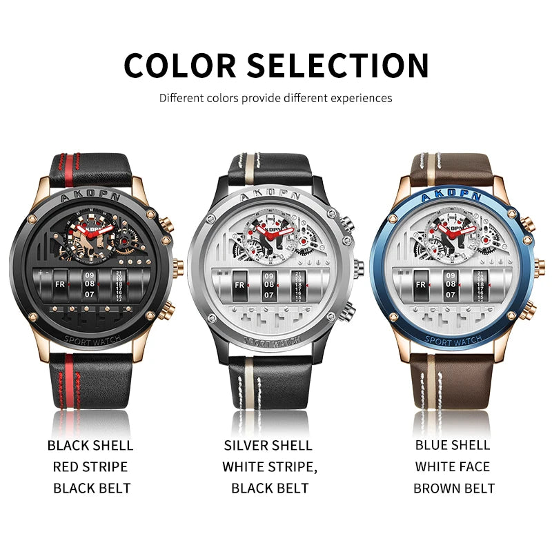Luxury Electronic Quartz Watch For Men Business Watches Male Creative Men WristWatch Unique Rotate Date Leather Strap Watches