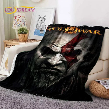 God of War Games Kratos Cartoon 3D Soft Blankets,Keep Warm Throw Blanket Comfortable Blanket for Picnic Beds Sofa Home Bedroom