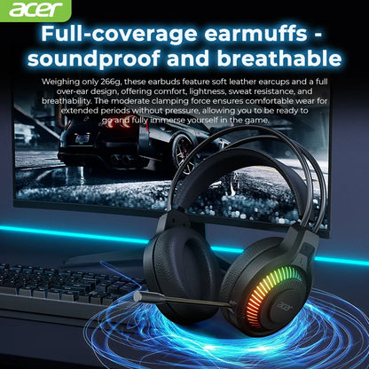 Auriculares gaming RGB con cable y micrófono – Sonido envolvente de baja latencia, iluminación RGB cool, aislamiento de ruido y ajuste cómodo