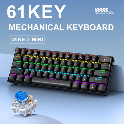 APAYADO K61 60% Mechanical Keyboard Wired RGB, 61 Keys Mini Gaming Keyboard with Red/Blue Switches, Compact RGB Mechanical Keyboard for PC & Laptop