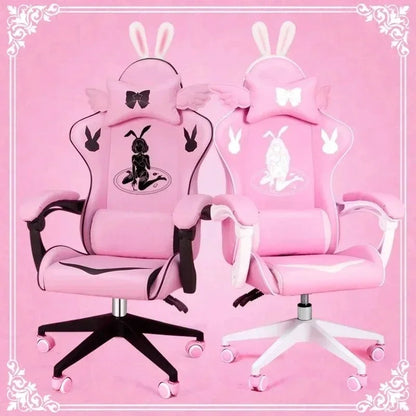 Pink Gaming Chair for Girls with Footrest, Comfortable Cartoon Gamer Chair, Adjustable Swivel Computer Chair for Bedroom, Office & Study