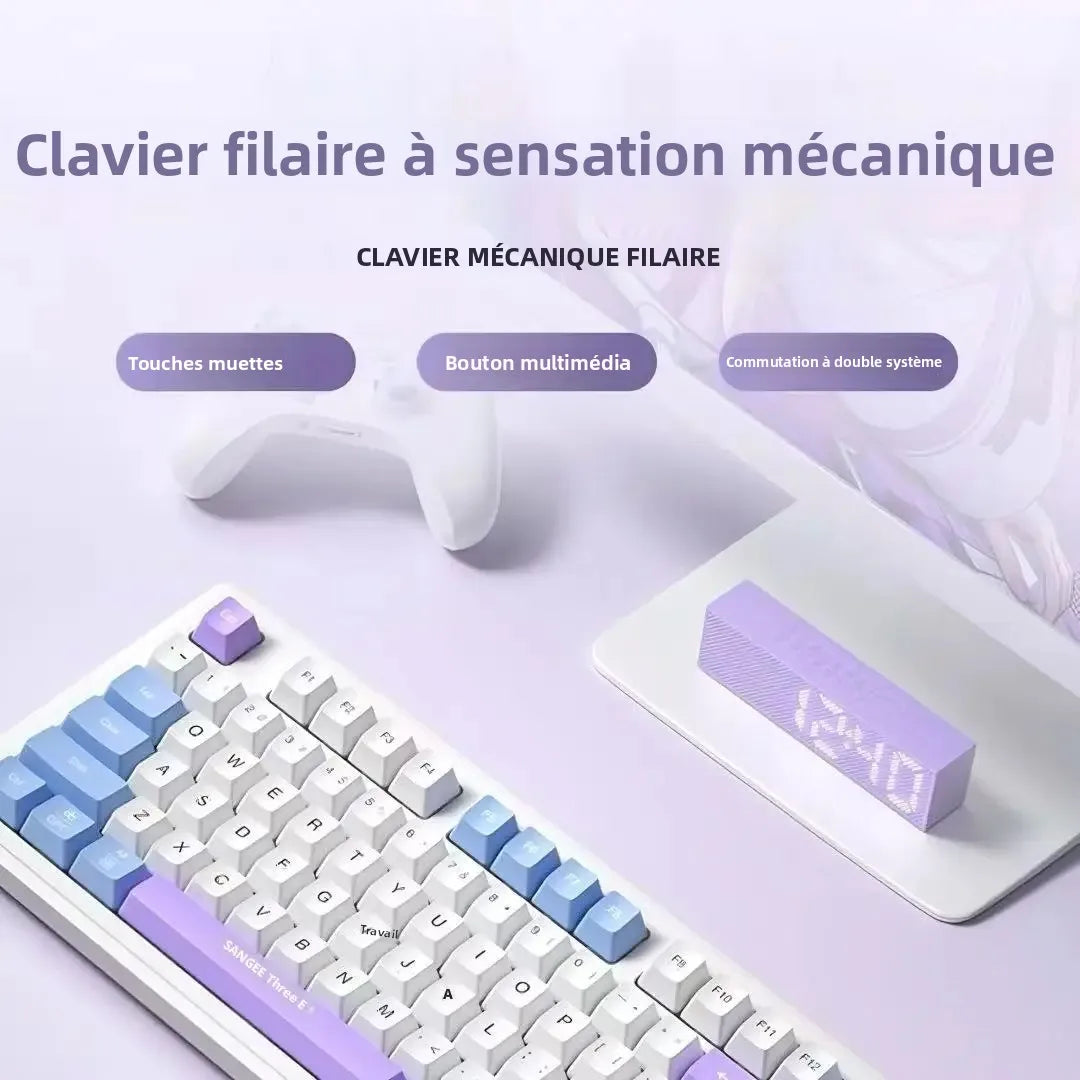 Kablet gaming-tastatur med mekanisk tastfølelse og drejeknap samt trefarvet blandet baggrundsbelysning til PC, stationær computer og bærbar computer – tilbehør