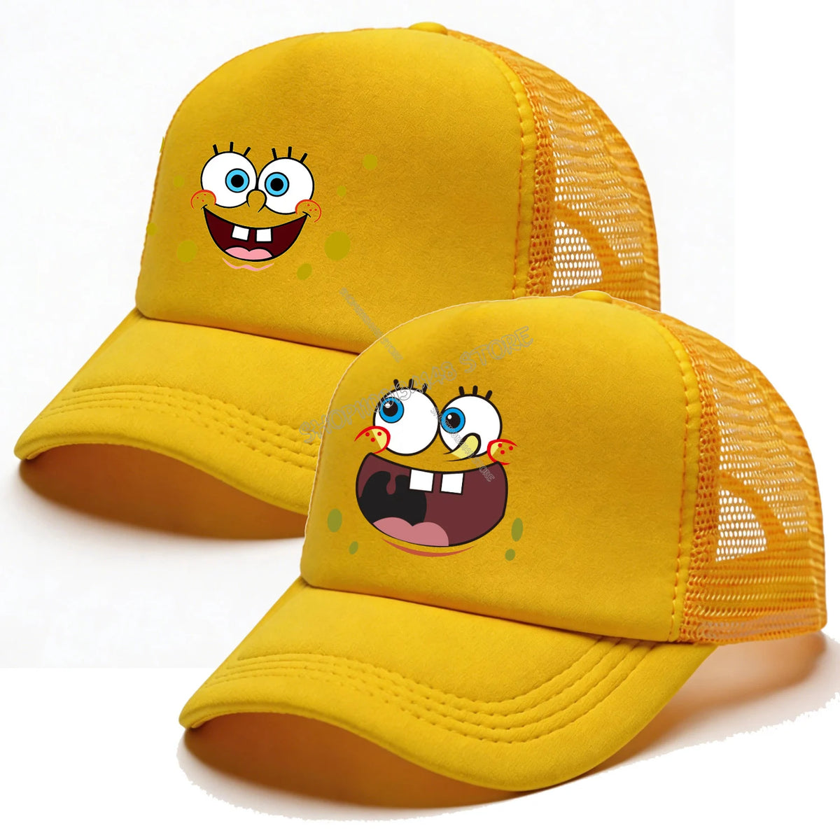 Cappellino da baseball Spongebob per bambini e adulti, cappellino in rete con emoticon, cappellino con visiera kawaii, giallo, cappellino estivo in stile anime, accessori per ragazze e ragazzi, regalo