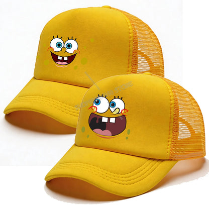 Cappellino da baseball Spongebob per bambini e adulti, cappellino in rete con emoticon, cappellino con visiera kawaii, giallo, cappellino estivo in stile anime, accessori per ragazze e ragazzi, regalo