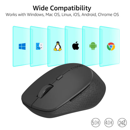 Rapoo M300G Silent Wireless Mouse, Bluetooth Multi-Mode Wireless Mouse, 2400 DPI Ergonomic Optical Mouse for Laptop, PC, Mac & Office