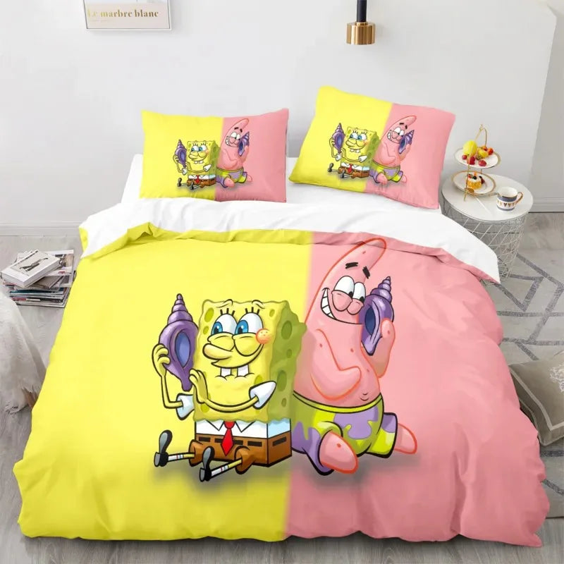 Cartoon anime komplet posteljine SpongeBob 3D print, Patricks Squidwards navlaka za poplun, jastučnica i posteljina, veličine Full Queen King