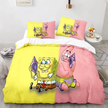 Cartoon anime komplet posteljine SpongeBob 3D print, Patricks Squidwards navlaka za poplun, jastučnica i posteljina, veličine Full Queen King