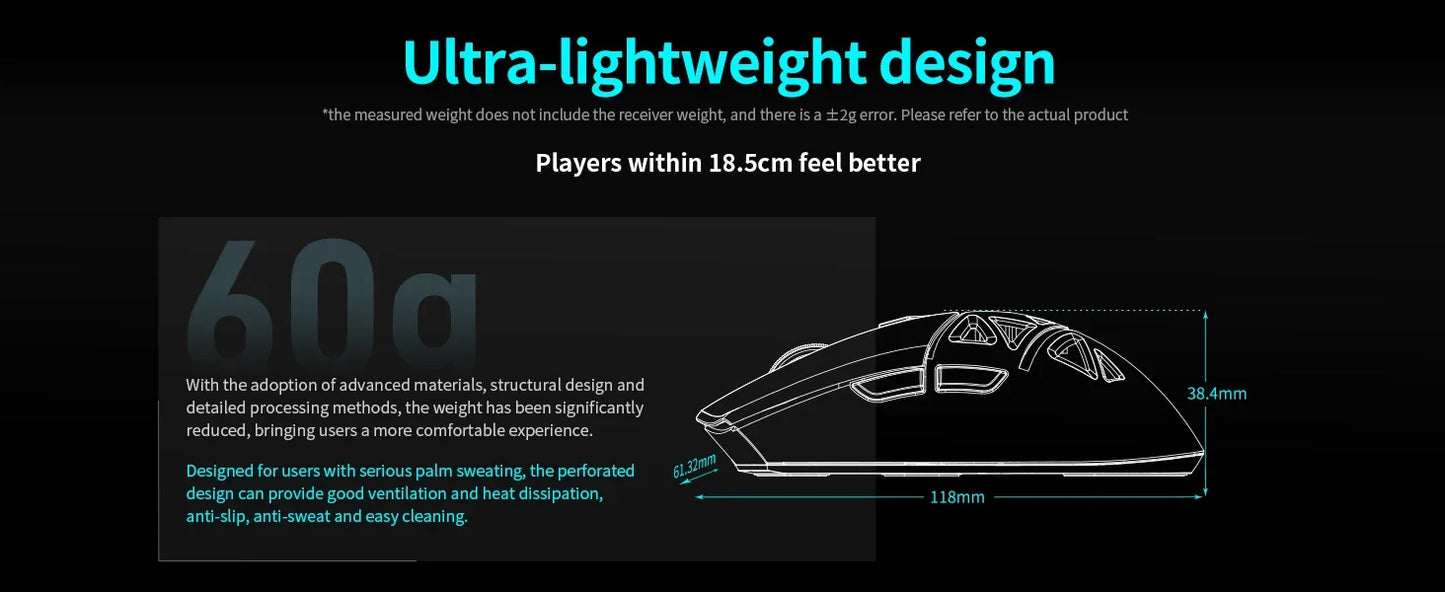 RAWM SL01C Wireless Lightweight Gaming Mouse Tri-Mode Bluetooth PAW3311 RGB Gaming Mouse for PC, Laptop & Office