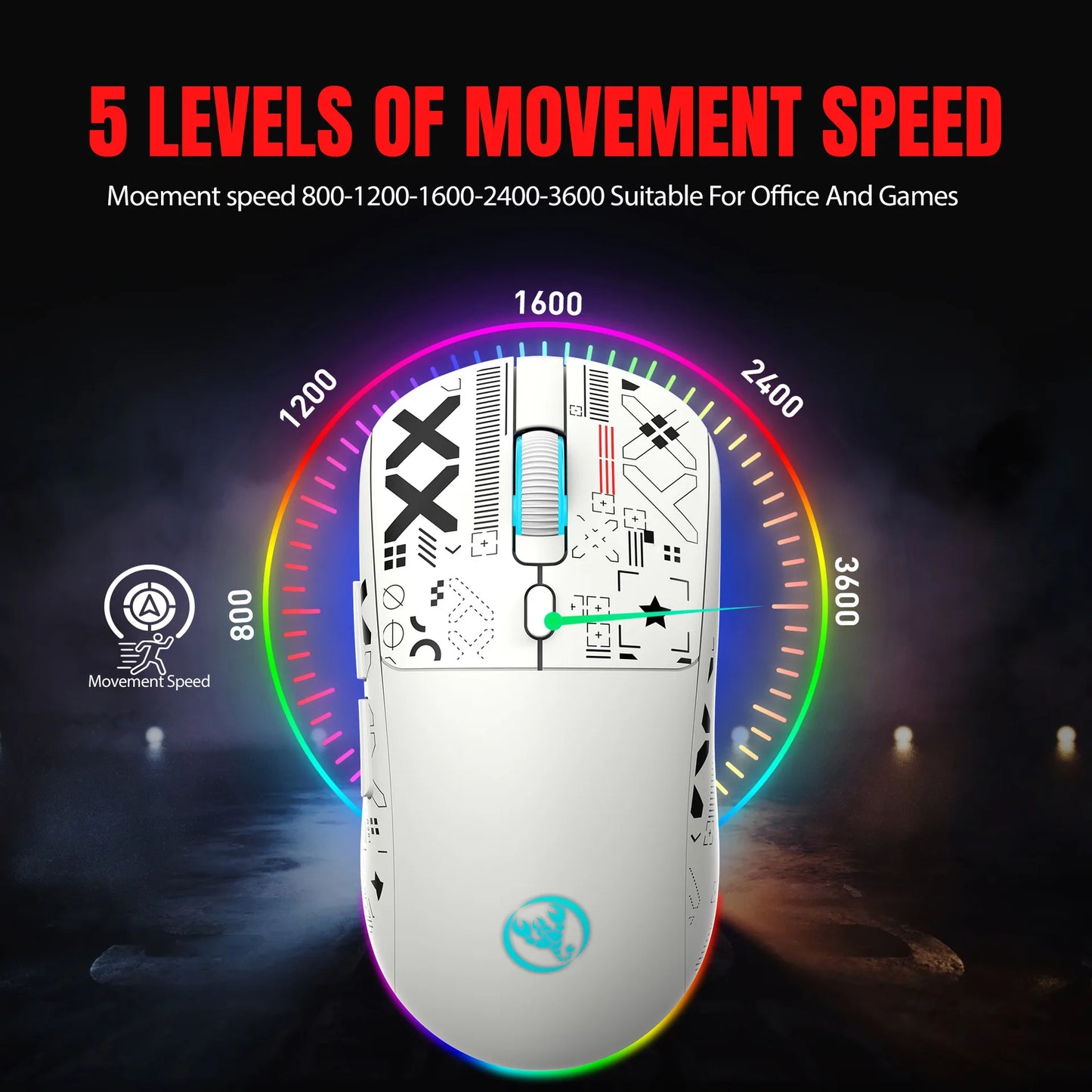 HXSJ T90 Bluetooth Gaming Mouse, 3 Modes Wireless Rechargeable RGB Gaming Mouse, Bluetooth 5.3 & 2.4G USB Gaming Mouse for PC, Laptop, Mac, iPad & Tablet