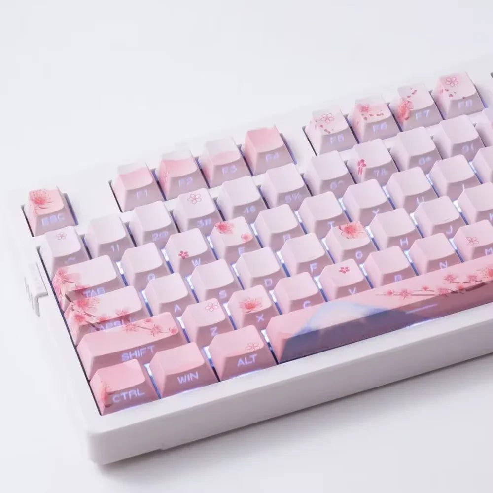 Sakura Pink Side Engraved Keycap Set PBT Translucent 127 Keys for MX Switch 60/84/90/104/108 Mechanical Keyboards