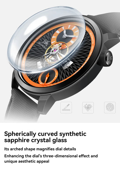 Shanghai Watch Sky Dome Men's Automatic Watches 42mm Center Flywheel Mechanical Wristwatch 5Bar Waterproof Watches Reloje S2101