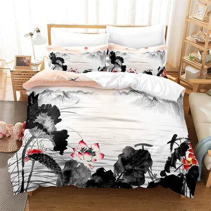 Set navlake za poplun s motivom bambusa u kineskom stilu, posteljina za mlade, platneni set navlake za poplun za krevet Queen Size, moderan set posteljine
