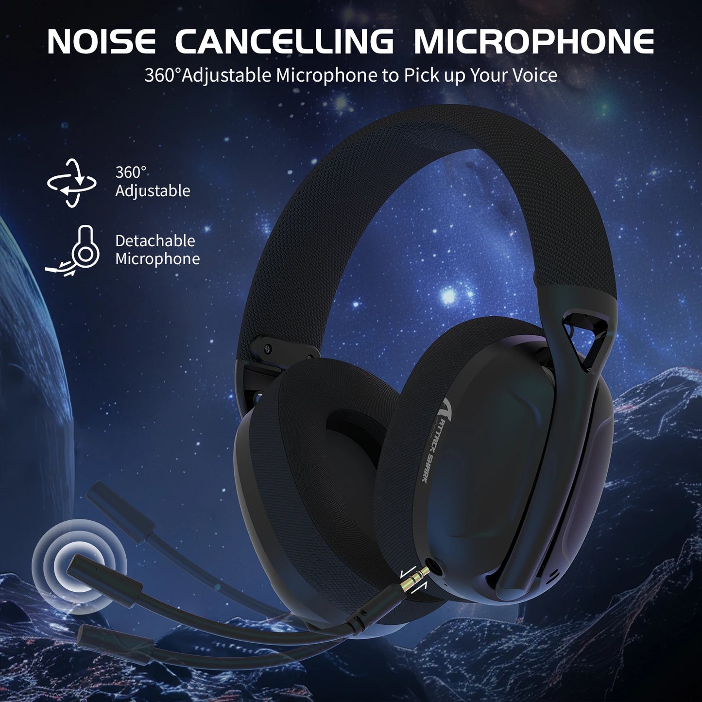 ATTACK SHARK L80 Ultra-Light 180g Gaming Headset – Tri-Mode Wireless (Bluetooth 5.3 / 2.4G / Wired), 5.1 Surround Sound, 40mm Drivers, Pluggable Mic