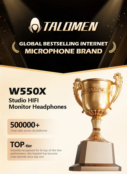 TALOMEN W550x Studio Headphones – Professional Wired Over-Ear DJ Monitor Headphones with 50mm Drivers & Detachable Cable