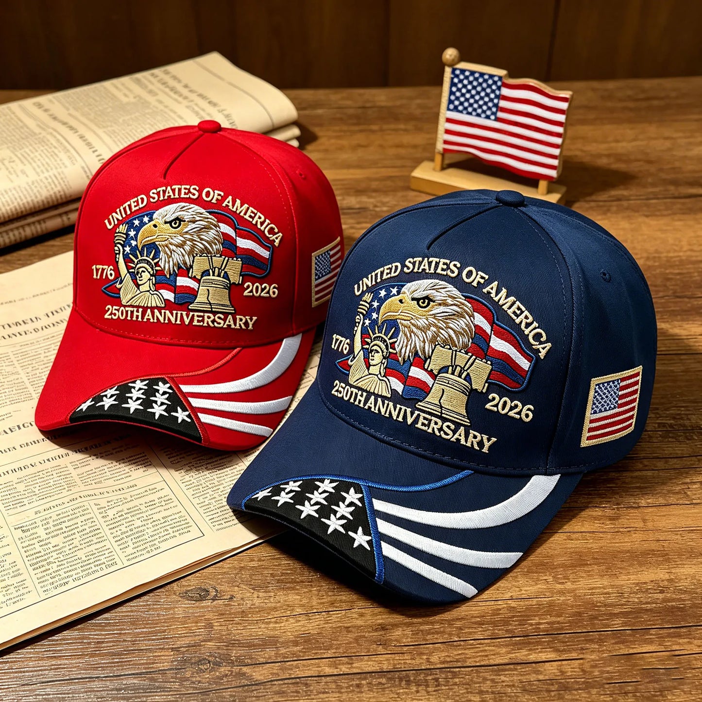 ABLECAP 250th Anniversary USA Hat Embroidered Patriotic Baseball Cap 1776-2026 Independence Day Cap Adjustable Hat for Men Women