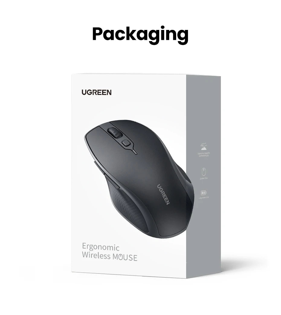 UGREEN Wireless Mouse Bluetooth 5.0 Ergonomic Mouse, 4000 DPI Silent Wireless Mouse with 2.4G USB Receiver, 6 Buttons for MacBook, Laptop, PC & Tablet