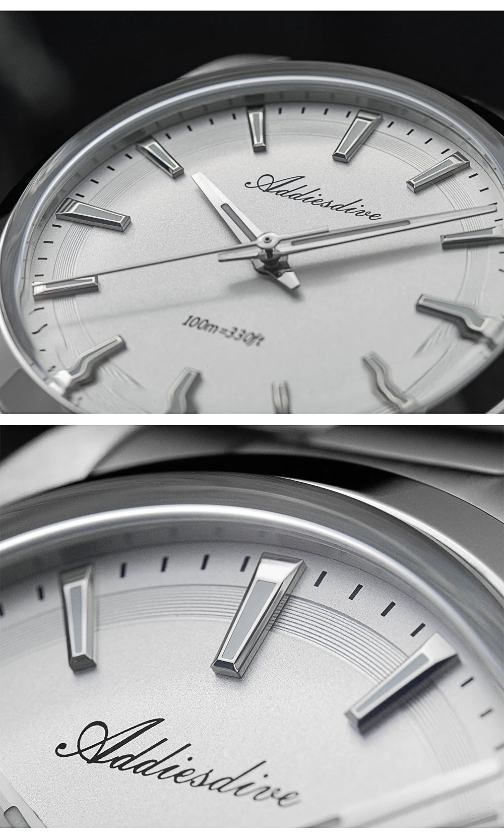 ADDIESDIVE herenhorloge van staal, luxe uitvoering, voorzien van een gewelfd glas, een quartz uurwerk en een blauwe lichtgevende coating BGW9; waterdicht tot 100 ATM, analoge weergave – Model AD2066