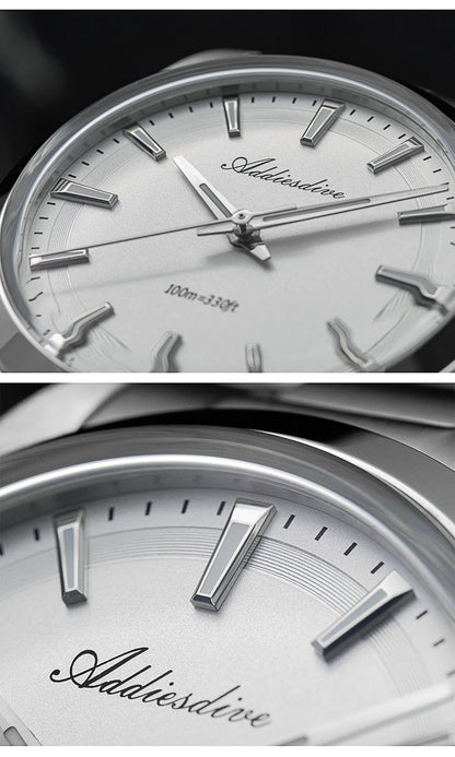 ADDIESDIVE herenhorloge van staal, luxe uitvoering, voorzien van een gewelfd glas, een quartz uurwerk en een blauwe lichtgevende coating BGW9; waterdicht tot 100 ATM, analoge weergave – Model AD2066