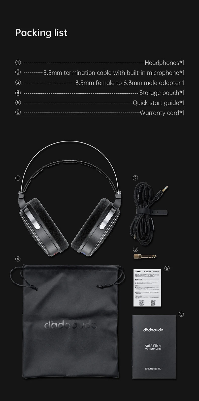 FiiO JT3 Open-Back Wired Over-Ear Headphones 50mm Dynamic Driver HiFi Detachable Cable Headset