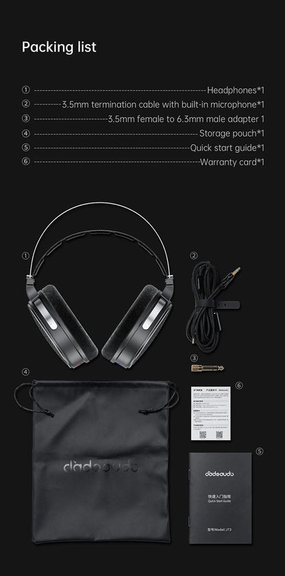 FiiO JT3 Open-Back Wired Over-Ear Headphones 50mm Dynamic Driver HiFi Detachable Cable Headset