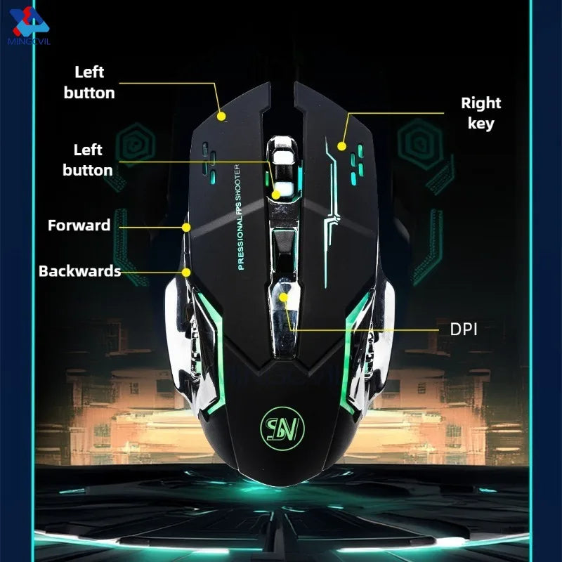MINGCVIL Rechargeable Wireless Gaming Mouse Bluetooth & USB Computer Mouse, Ergonomic RGB Backlit Wireless Mouse for PC, Laptop, Mac & Gaming