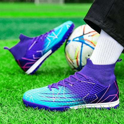 New Professional High-Top Football Shoes Artificial Grass Leather Youth Students Training Soccer Shoes for Men and Women Sports