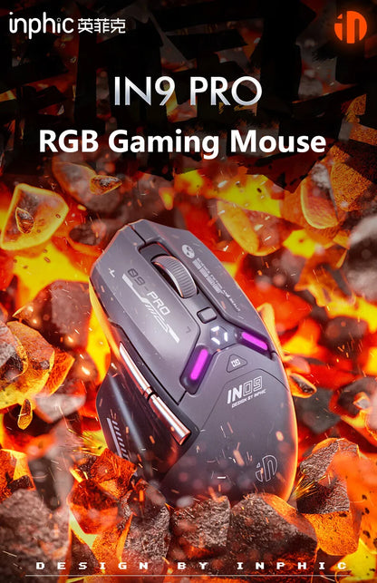 Inphic IN9PRO Wireless Gaming Mouse 26000 DPI Tri-Mode Bluetooth RGB Ergonomic Gaming Mouse with PAW3395 Sensor & 8K Polling Support