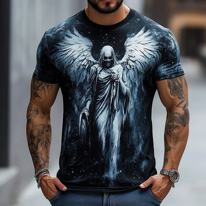 Angel Printed Men's and Women's Casual Short Sleeve T-Shirt Round Neck Fashion Trend Super Cool Men's Daily New Clothing
