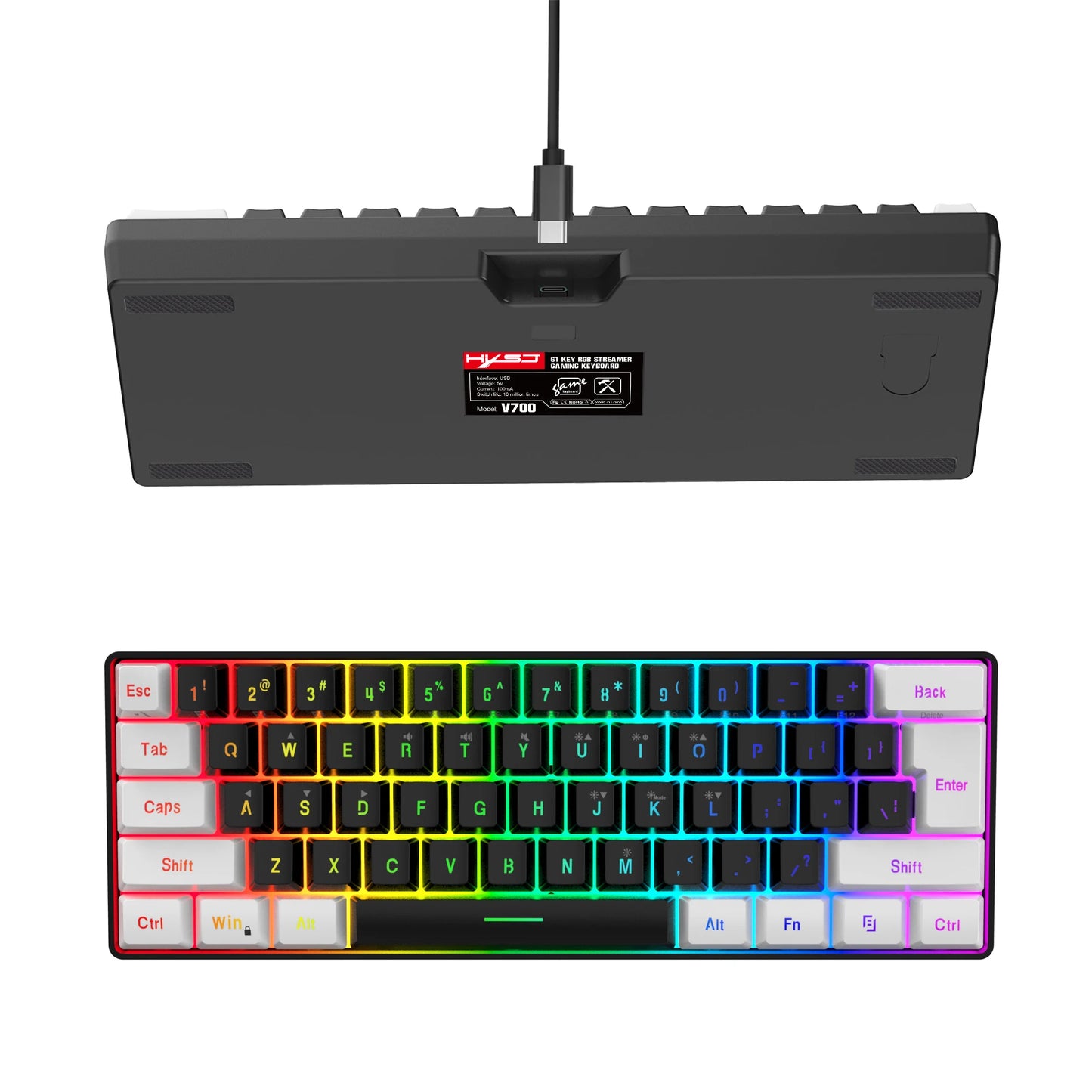 60% Gaming Keyboard Wired RGB Backlit Mini 61 Keys Membrane Keyboard Anti-Ghosting No-Conflict Ultra-Compact for Gamers