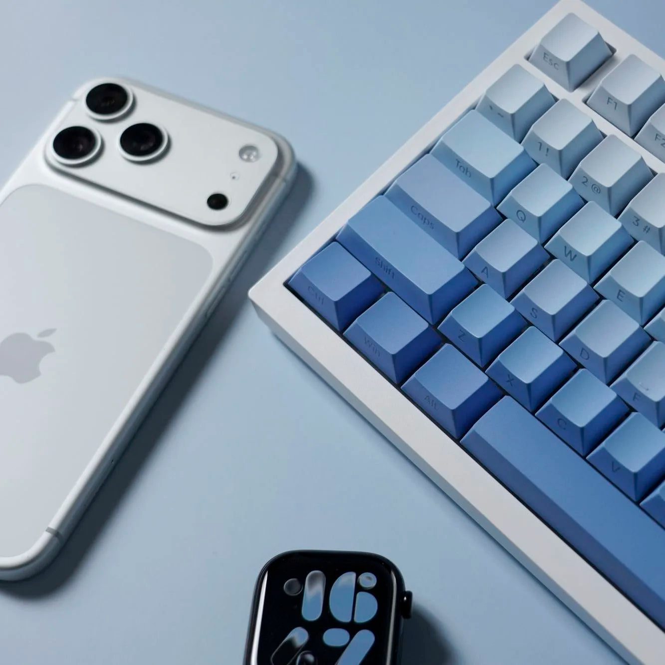 Side Print Keycaps 134 Key Cherry Profile White Blue Gradient PBT Keyboard Key Caps Gamer Mechanical keyboard AULA f75 Wooting