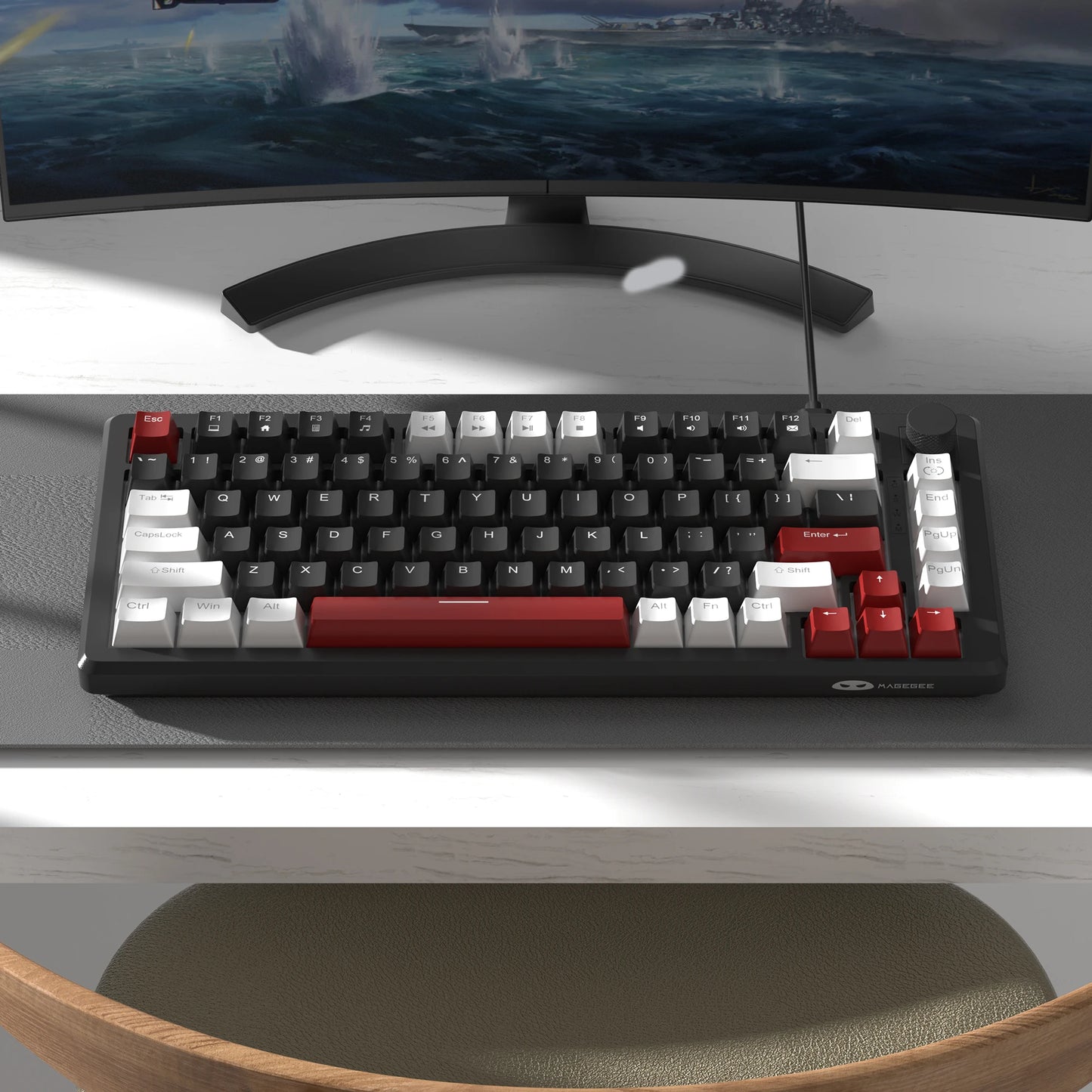 MageGee 75% Mechanical Gaming Keyboard with Knob Control, Wired Mechanical Gaming Keyboard with Blue Backlit, Red/Yellow Switch Gaming Keyboard for PC Windows