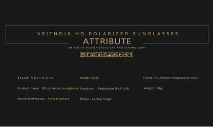 VEITHDIA Men's Sunglasse Outdoor Polarized UV400 Lens Rectangle Rimless Driving Fishing Sun Glasses Sports Eyewear For Male 6535