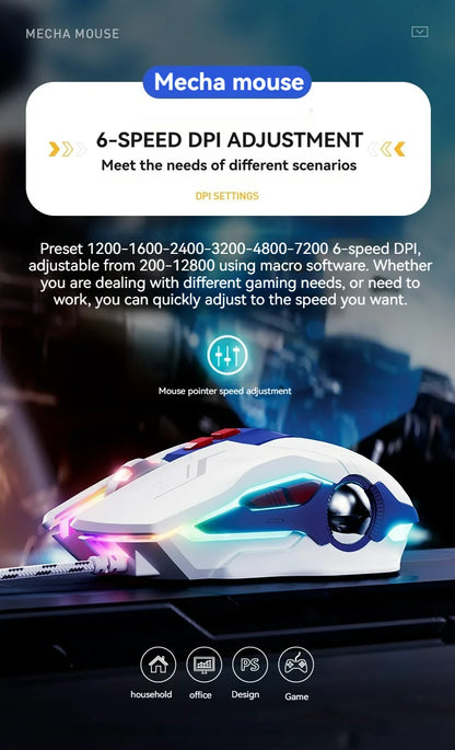 Inphic W9P Wired Gaming Mouse 12800 DPI RGB USB Mouse with Macro Programming, Mecha Style Ergonomic Wired Gaming Mouse for PC, Office & E-Sports