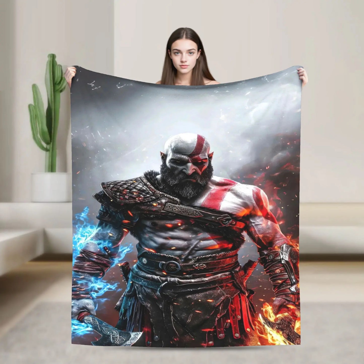 God of War Game Gamers Kratos Blanket  Decorative Flannel Bedding Throws For Couch Chair Sofa Bed Soft Bedspread Gift Idea
