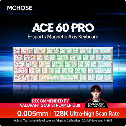 MCHOSE ACE 60 Pro ACE68 V2 Customized Magnetic Axis Gaming Mechanical Keyboard Wired Hot Swap 0.08ms 0.001mmRT 8KHz 256K SOCD/RS